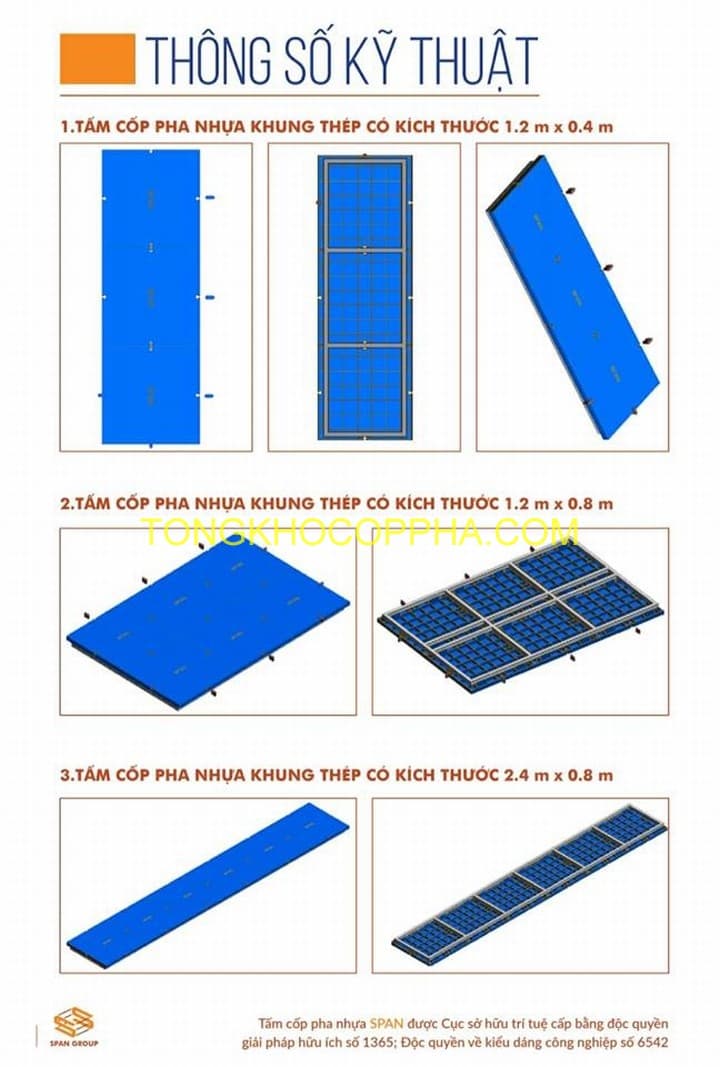 THÔNG SỐ KỸ THUẬT CỐP PHA NHỰA KHUNG THÉP SPAN